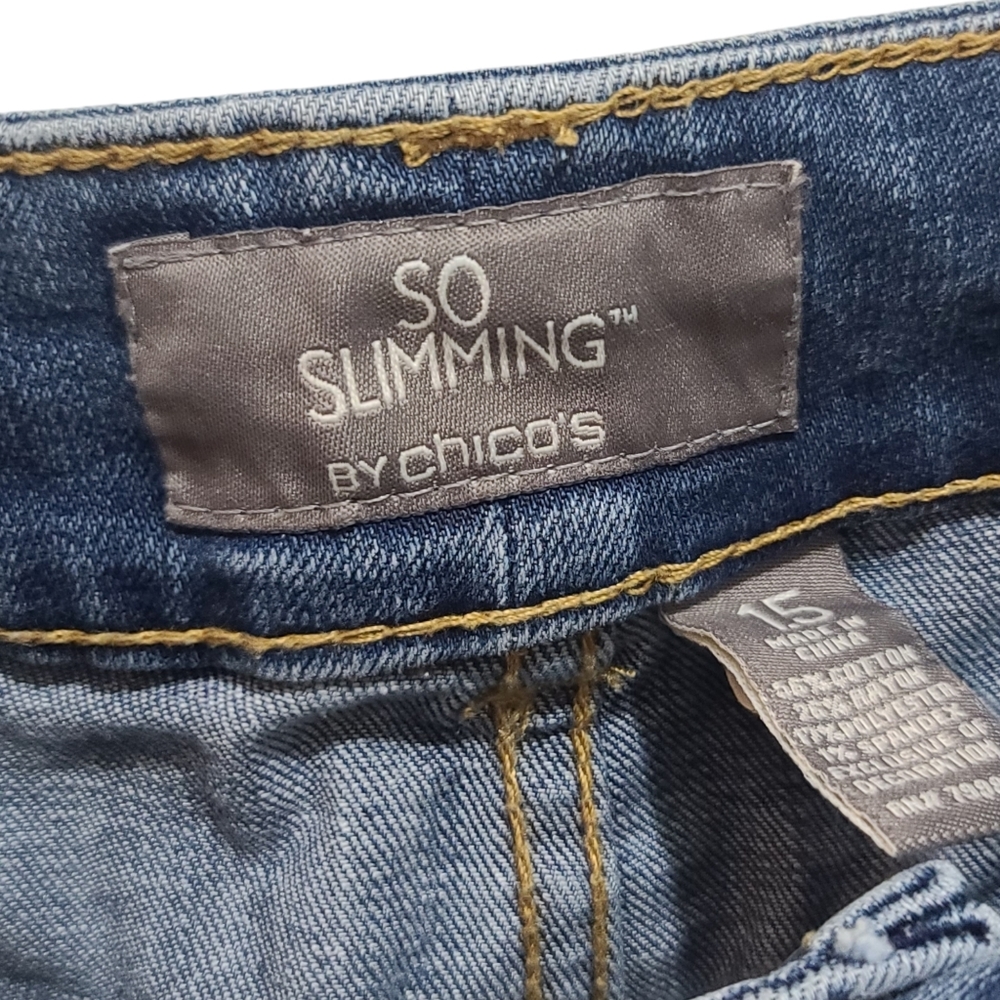 Chico's Women's So Slimming Scattered Embellished Straight Leg Jeans Size 1.5 - Picture 3 of 10
